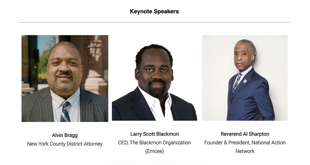 Black 100 Keynote speakers, Alvin Bragg, Larry Scott Blackmon Reverend Al Sharpton